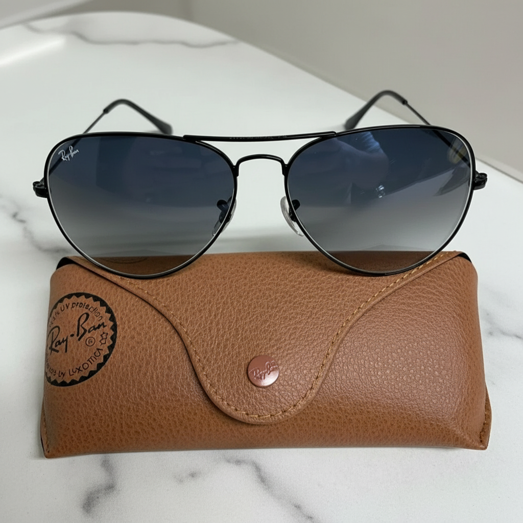 Ray-Ban Aviator Sunglasses (Black Frame / Blue Lenses) - Drop 2 Gradient &Ndash; 1 &Ndash; Compraya 502 Ray-Ban Aviator Sunglasses (Black Frame / Blue Lenses) - Drop 2 Gradient